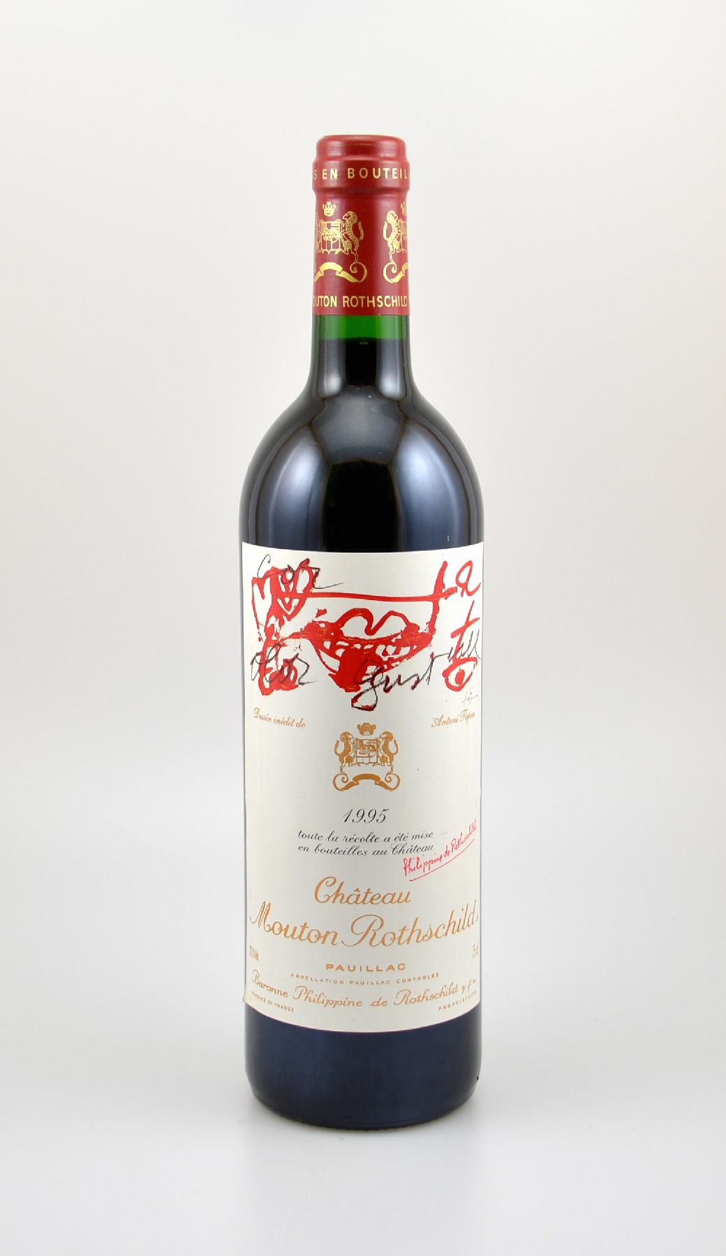 1 Flasche 1995 Chateau Mouton Rothschild, Pauillac, Premier Grand Cru Classe, ca. 75 cl, 12,5 % Vol., Füllstand: into neck, hervorragender ...