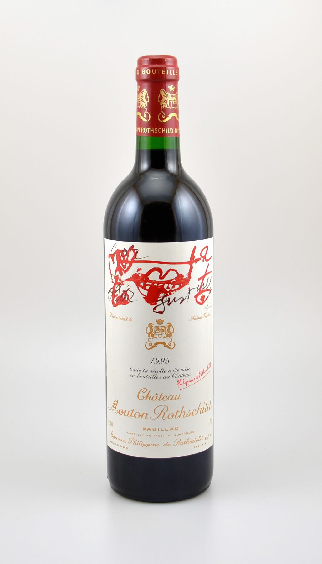 1 Flasche 1995 Chateau Mouton Rothschild, Pauillac, Premier Grand Cru Classe, ca. 75 cl, 12,5 % Vol., Füllstand: ca. into neck, hervorragender ...