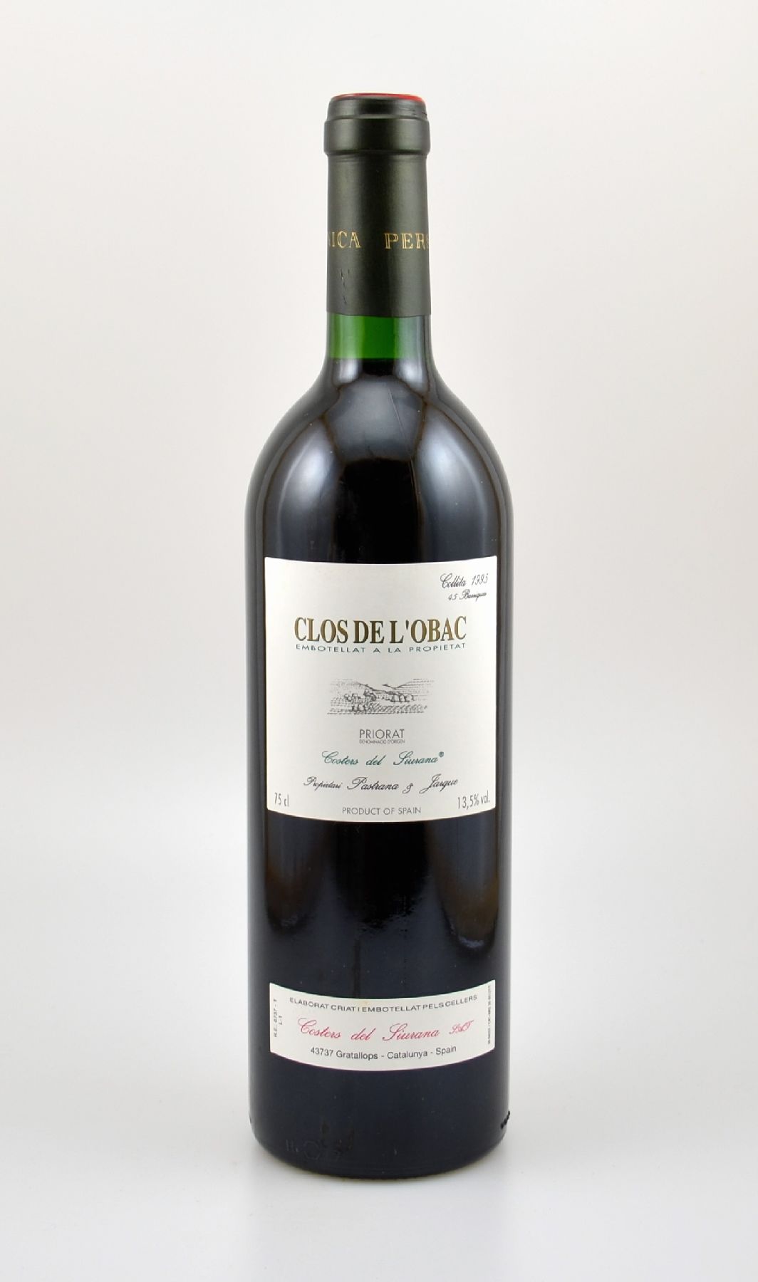6 Flaschen 1995 Clos de l'Obac, Priorat, je ca. 75 cl, 13,5 % Vol., Füllstände: je ca. into neck, sehr gute Erhaltungszustände, unverkostet, ...