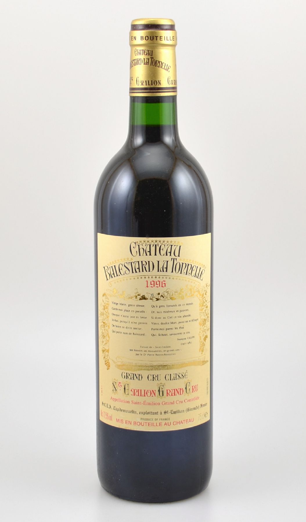 12 Flaschen 1996 Chateau Balestard la Tonnelle, Saint-Emilion Grand Cru, je ca. 75cl, 12,5 % Vol., Füllstände: je ca. into neck, gute ...