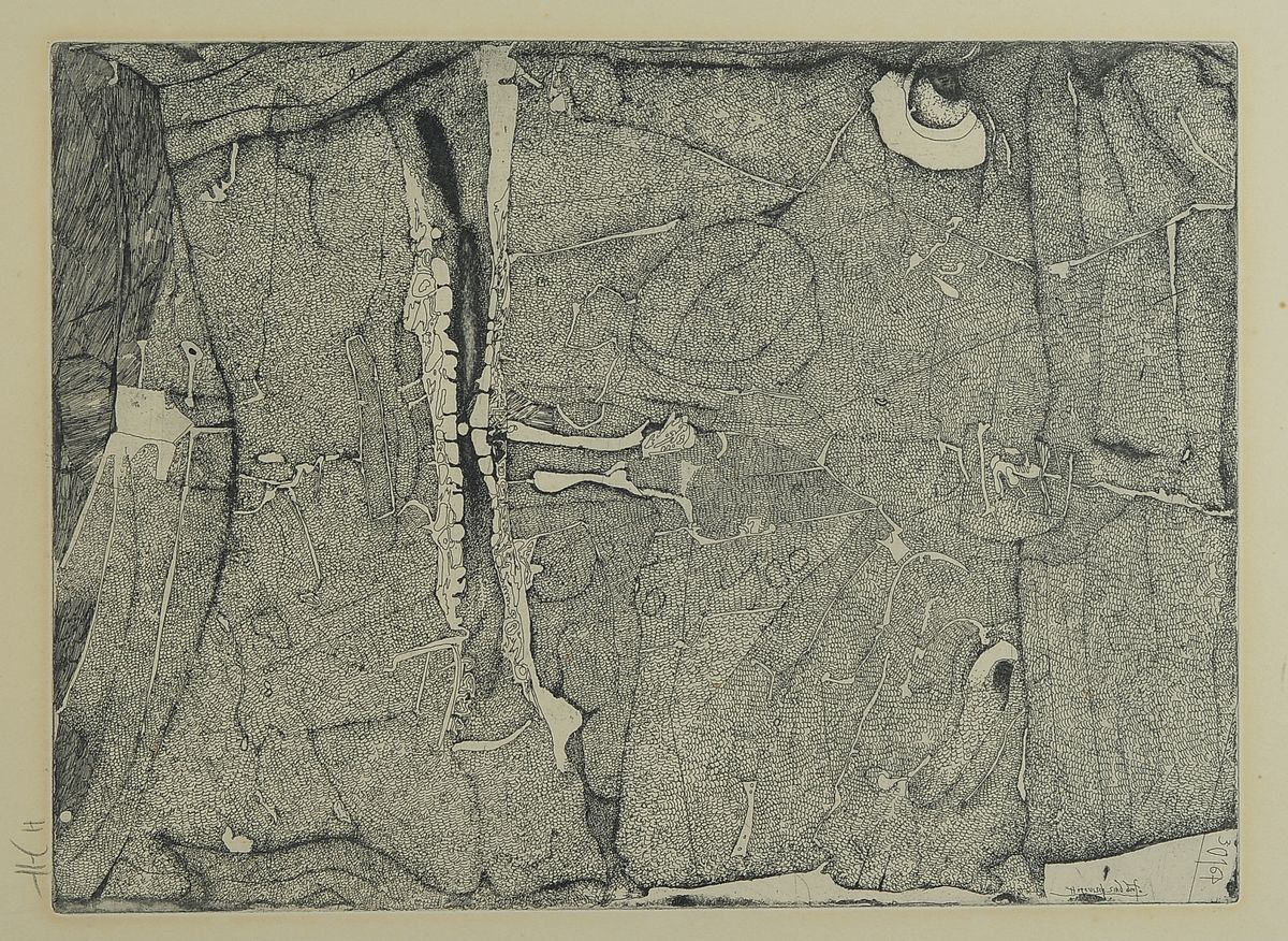Horst Janssen, 1929-1995, Perlen-Prüfer, Radierung von 1964, handsigniert, ca. 39.7x 29.1cm, u.Gl., R. ca. 74x52cm