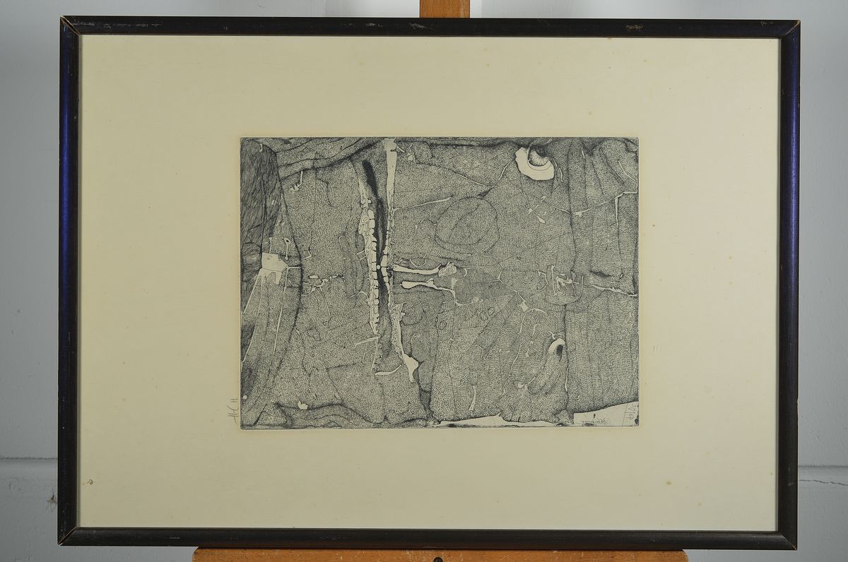 Detail k: Horst Janssen, 1929-1995, Perlen-Prüfer, Radierung von 1964, handsigniert, ca. 39.7x 29.1cm, u.Gl., R. ca. 74x52cm