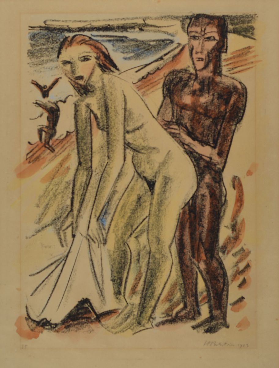 Hermann Max Pechstein, 1881 Zwickau-1955 Berlin, kolorierte Lithographie, Titel: Nachdem Bade, mit Bleistift sign., dat. 1923, num.25, ca. 46x31.5cm, ...