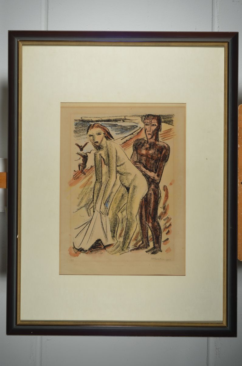 Detail k: Hermann Max Pechstein, 1881 Zwickau-1955 Berlin, kolorierte Lithographie, Titel: Nachdem Bade, mit Bleistift sign., dat. 1923, num.25, ca. 46x31.5cm, ...