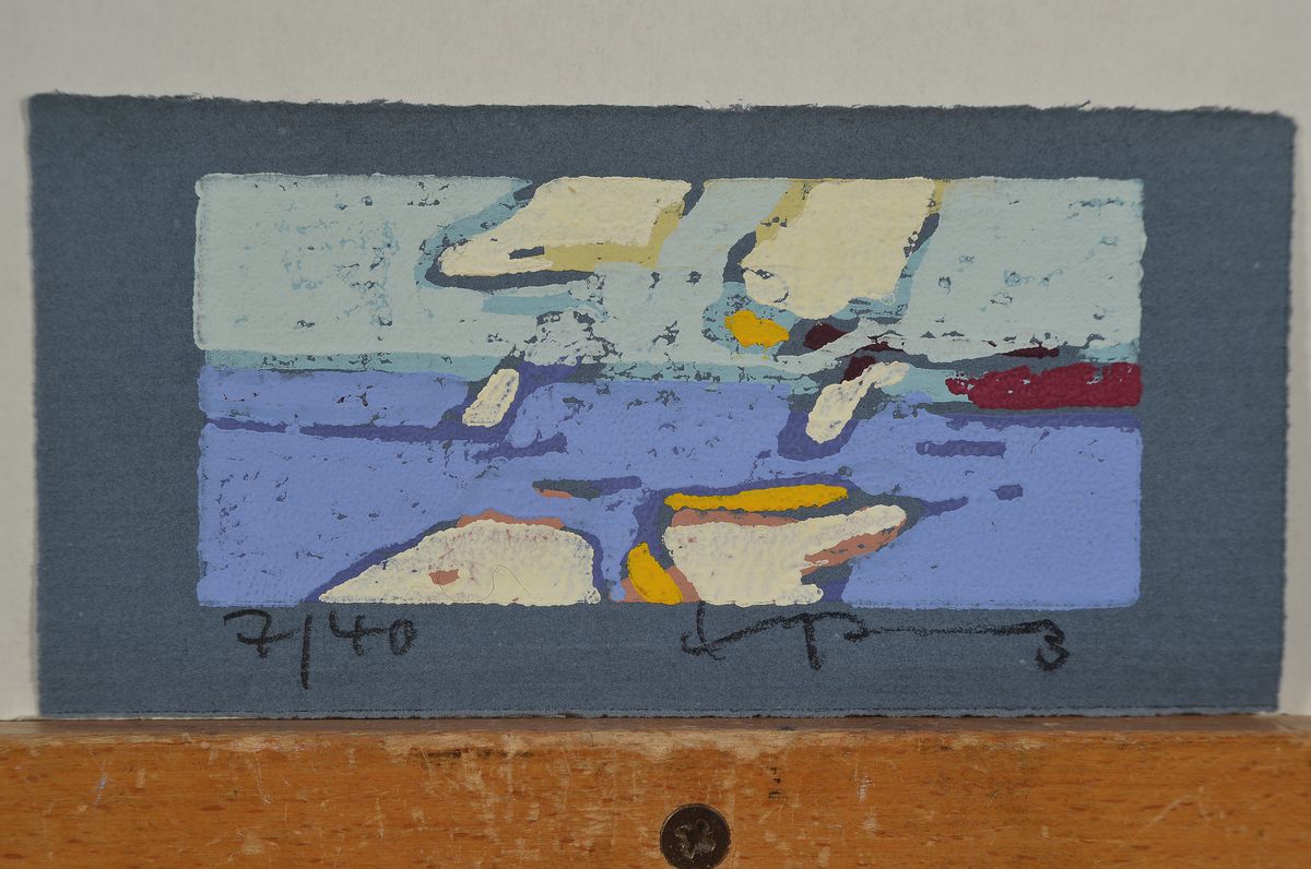 Detail k: Klaus Fussmann, geb. 1938, Ostsee, Farblinolschnitt, sign., num. 7/40, ca. 8,5x17,5 cm
