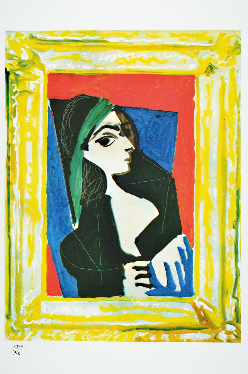 Detail k: Pablo Picasso, 1881-1973, Dame vor dem Spiegel, Kunstdruck auf Bütten nach einem Gemälde, Prägestempel, limit. Auflage 1500 Exempl., hier Nr. 1319 ...