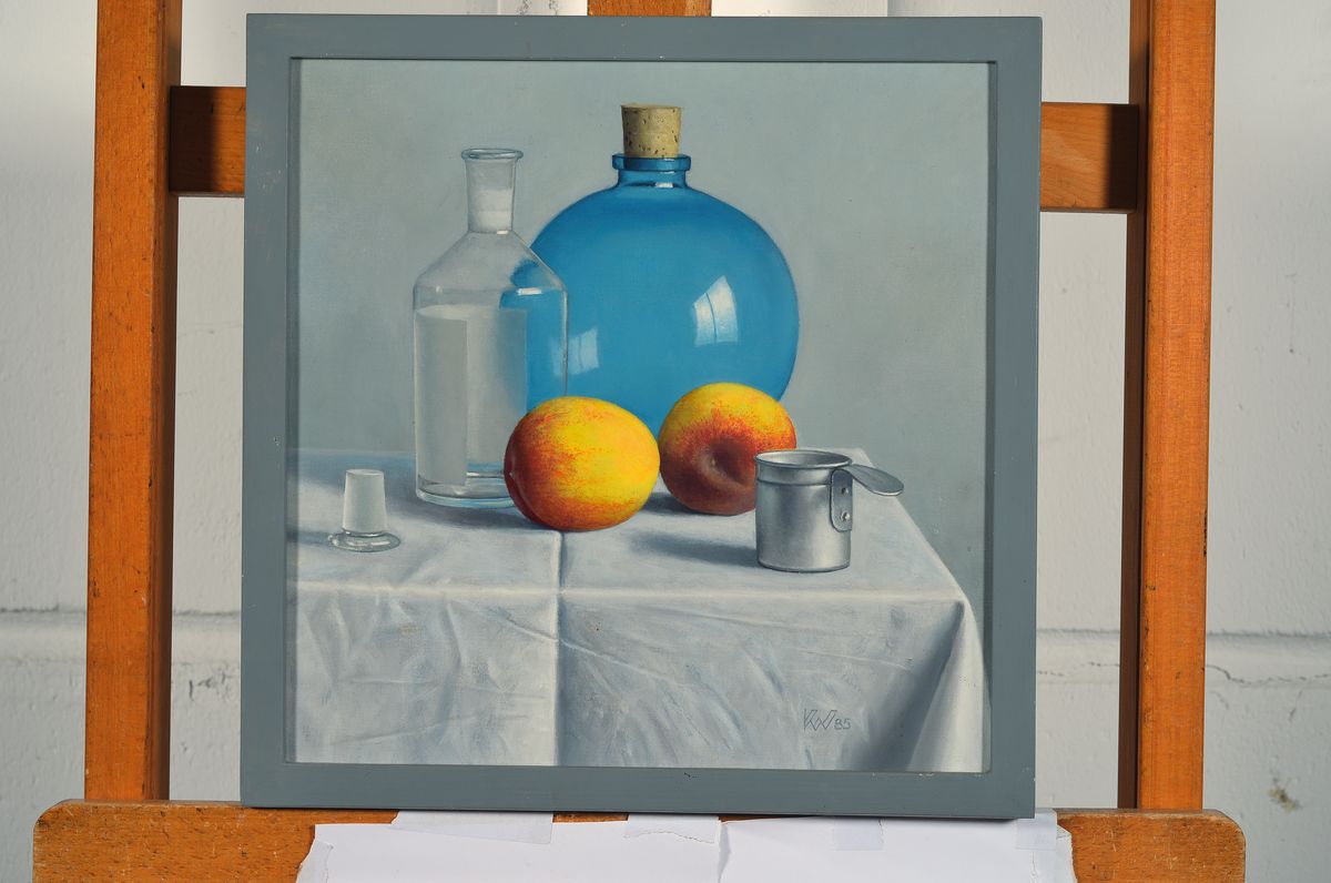 Detail k: Klaas Wiedijk, geb. 1953, Öl/Lwd, Küchenstillleben , rechts unten signiert, ca. 30x30 cm, R.