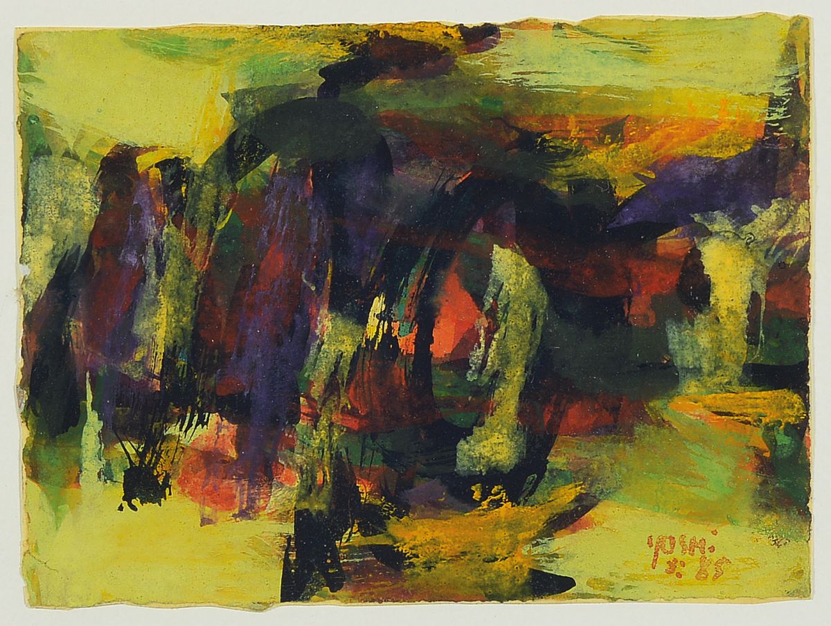 Yoshi Takahashi, 1943-1998, Aquarell, "Das Spatzengeschrei", ca. 12x17 / 34x44 cm, R.