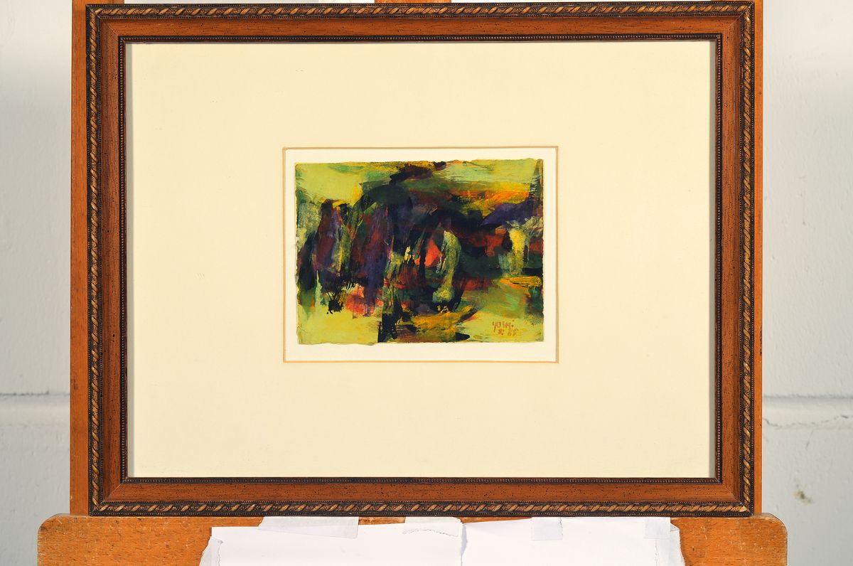 Detail k: Yoshi Takahashi, 1943-1998, Aquarell, "Das Spatzengeschrei", ca. 12x17 / 34x44 cm, R.