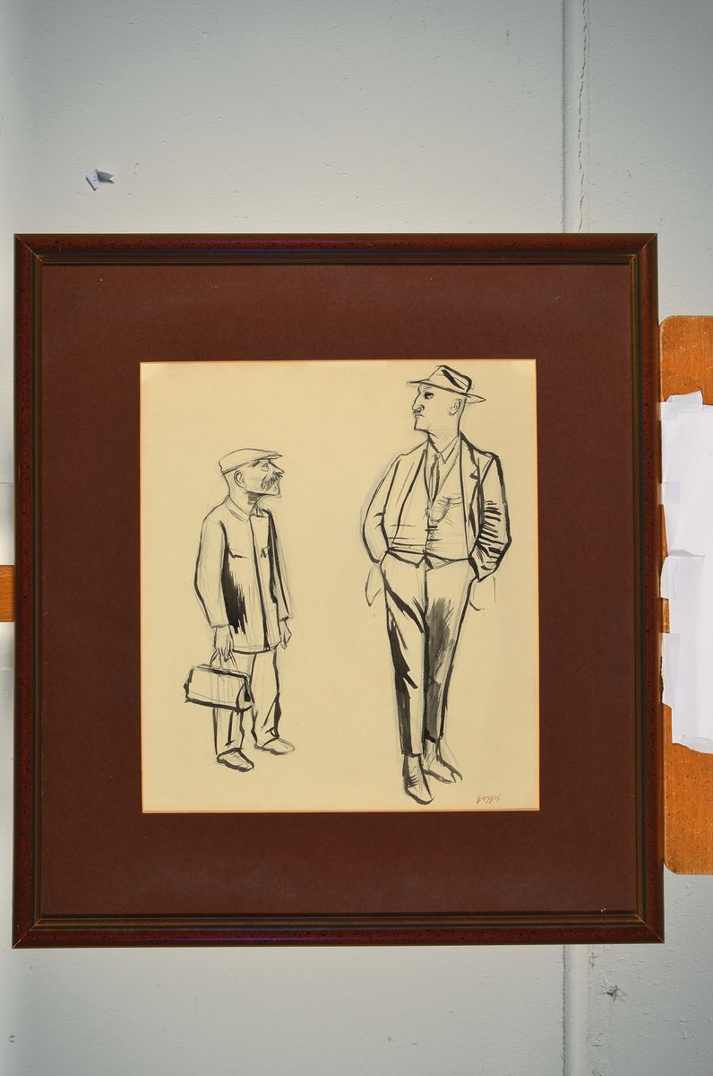 Detail k: Carl Hubbuch, 1891-1979, Tuschezeichnung, Arbeiter und Chef, rechts unten signiert, ca. 43x36 / 63x58 cm, R.