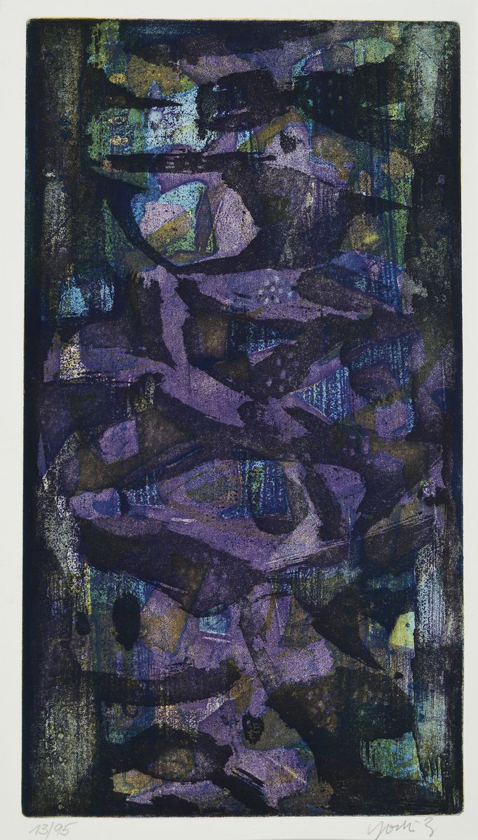 Yoshi Takahashi, 1943-1998, Farblithographie"aus der Nacht", signiert und nummeriert 19/95 ca. 75x38 cm