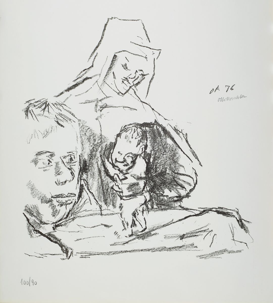 Oskar Kokoschka, 1886-1980, Zeichnung auf Papier, Mutter mit Kind, monogrammiert/signiert (Bleistift)/datiert (19)76)/nummeriert 90/100, Provenienz: ...