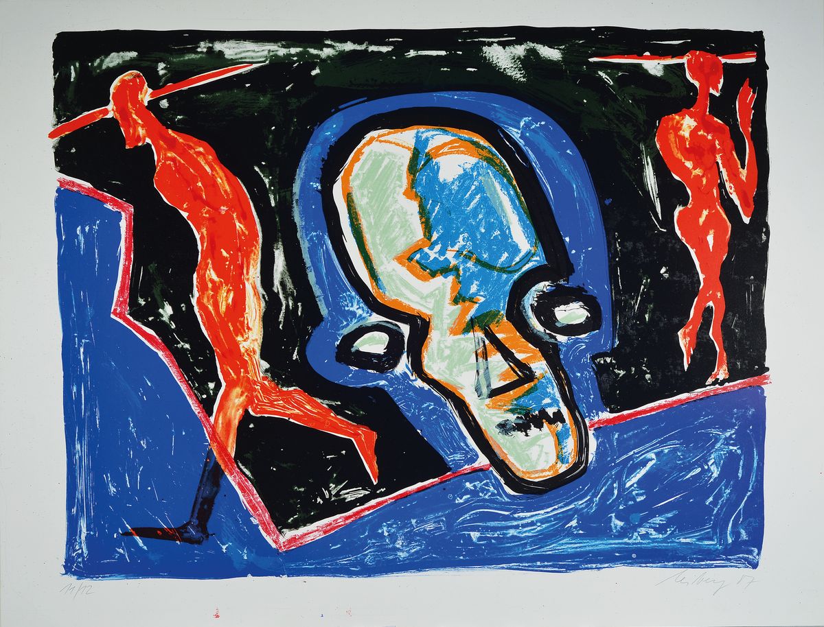 Helge Leiberg, geb. 1954, figürliche Komposition, signiert und datiert (19)87, nummeriert 11/12, ca. 65x85 cm