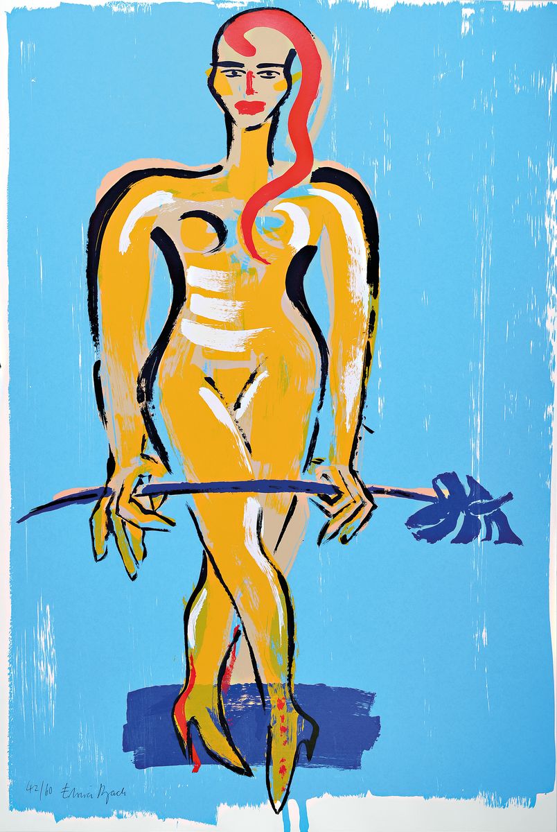 Elvira Bach, geb. 1951, Radierung, Frau mit Anthurie, links unten signiert und nummeriert 42/60 cm, ca. 106x72 cm