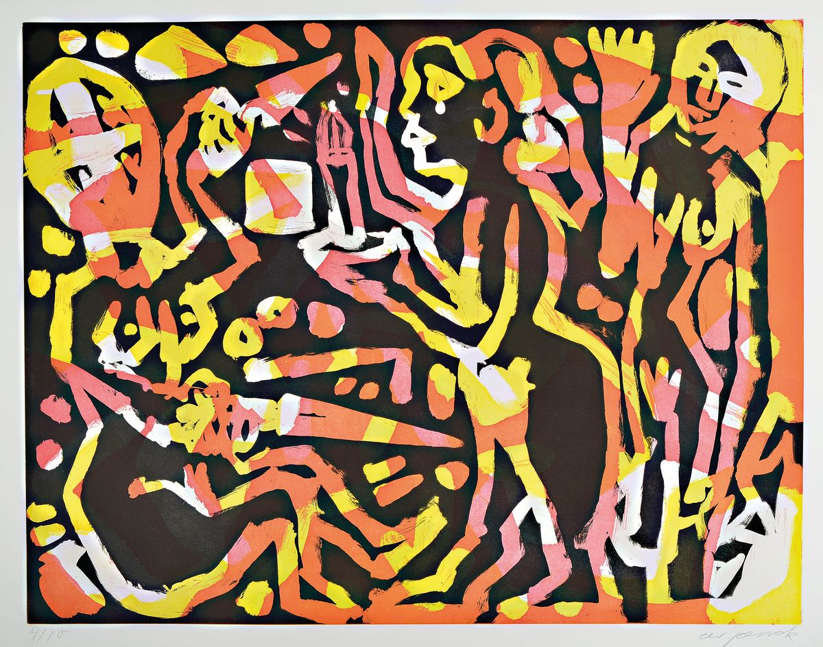 A.R. Penck, 1939-2017, Farbserigraphie, ohne Titel, signiert und nummeriert 4/10, ca. 76x106 cm