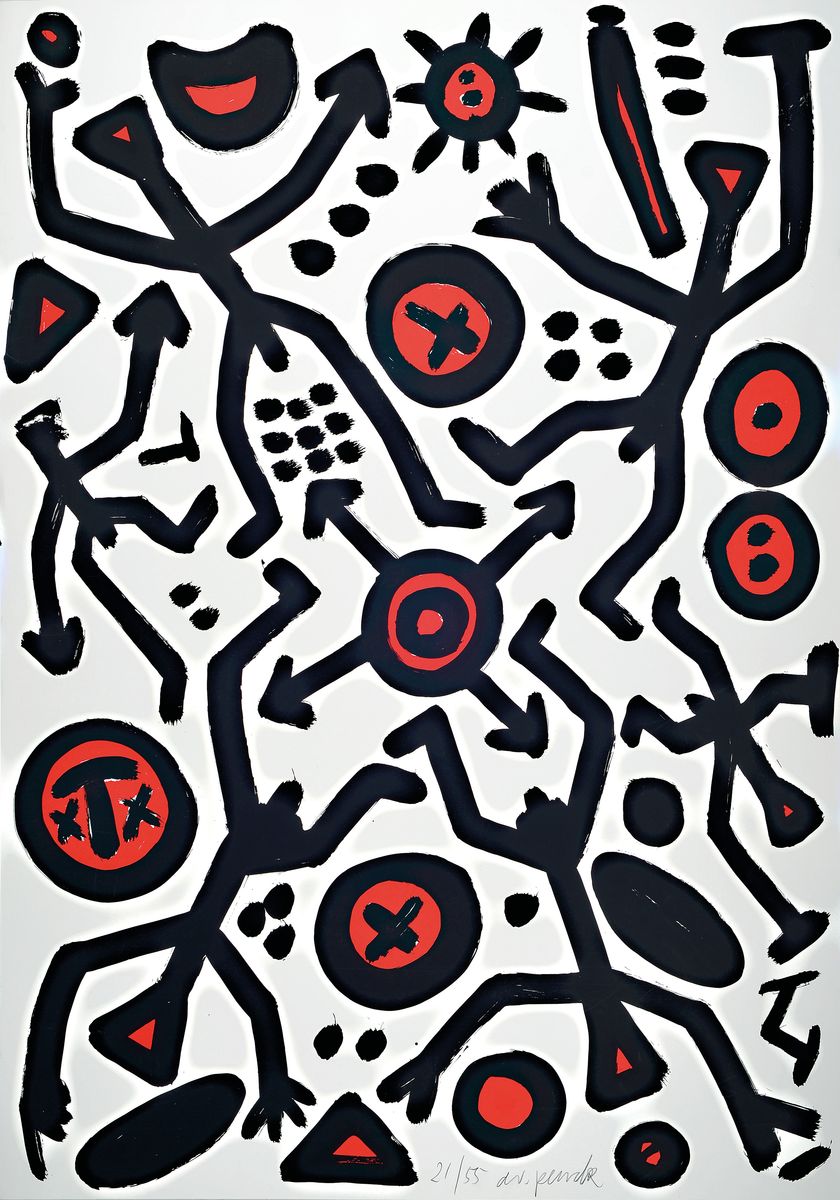 A.R. Penck, 1939-2017, Farbserigraphie, Ausstellungstitel: "Spirit of Europe", signiert und nummeriert 21/55, ca. 122x98 cm