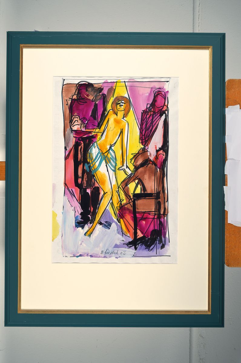 Detail k: Heinz Friedrich, 1924-2018 Schwetzingen, Figurale Komposition, Gouache auf Papier, signiert und dat. 02, ca. 48x32cm, PP, R. ca. 78x58cm