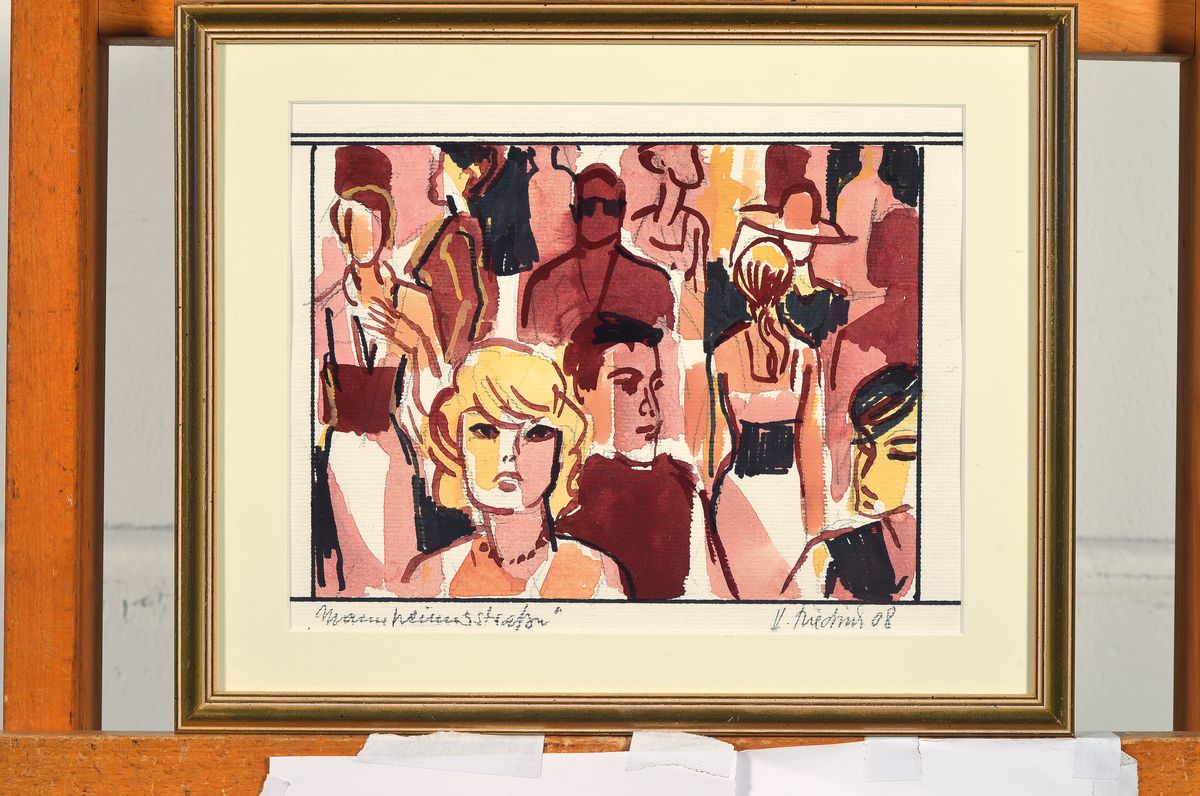 Detail k: Heinz Friedrich, 1924-2018 Schwetzingen, Mannheimer Straße, Gouache über Bleistift auf Papier, betitelt, signiert und dat. 08, ca. 16x21cm, PP, ...