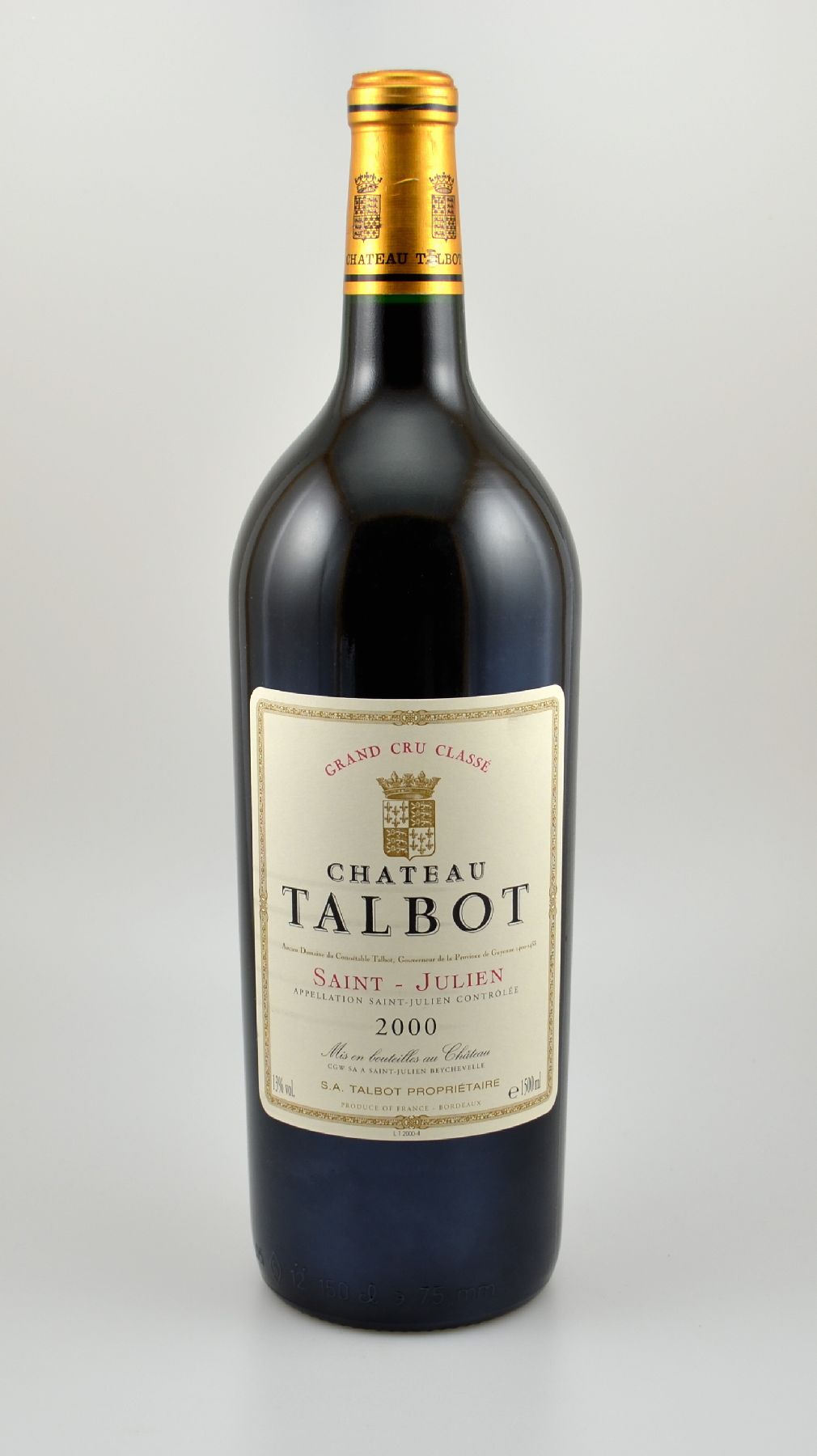 1 Magnumflasche 2000er Chateau Talbot, Saint-Julien, ca. 150 cl, 13 % Vol., Füllstand: into neck, hervorragender Erhaltungszustand, unverkostet, ...