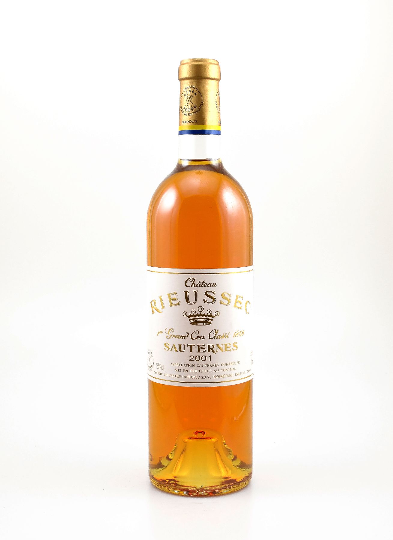2 Flaschen 2001 Rieussec, Sauternes, 1er Grand Cru Classe, je ca. 75 cl, 13,5 % Vol., Füllstände: je ca. into neck, hervorragende ...
