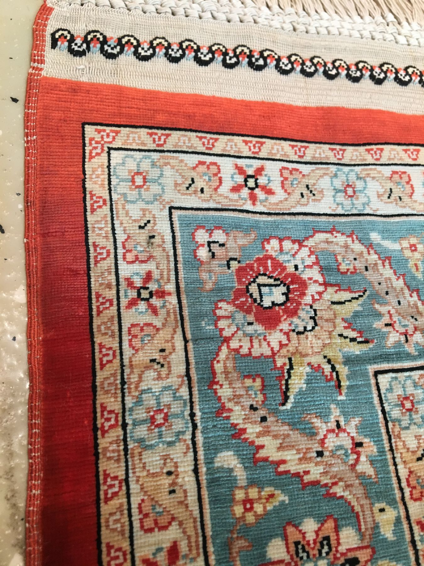 Detail f: Sehr feiner Seiden Hereke "14x14 Knotung" alt (Signiert), Türkei, um 1970, reine Naturseide. Hochfeiner Seiden Hereke mit ca. 2 Mil. ...