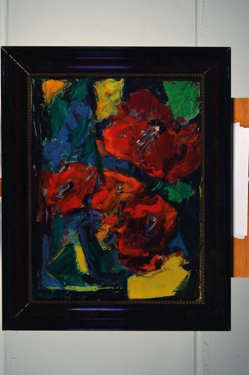 Detail k: Robert Lauth, 1896-1985 Ludwigshafen, Abstrakte Mohn Blumen, Öl/Lwd, links unten signiert, ca. 63x48cm, R.
