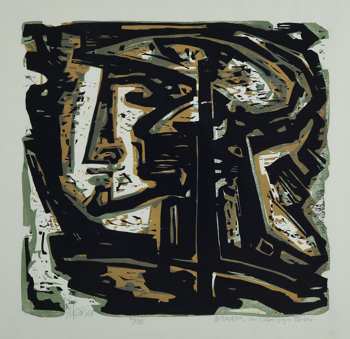 Unbekannter Künstler, Lithografie, unleserlich sign., betitelt, num. 77/180, unter Glas gerahmt, gesamt ca. 51,5x62,5 cm