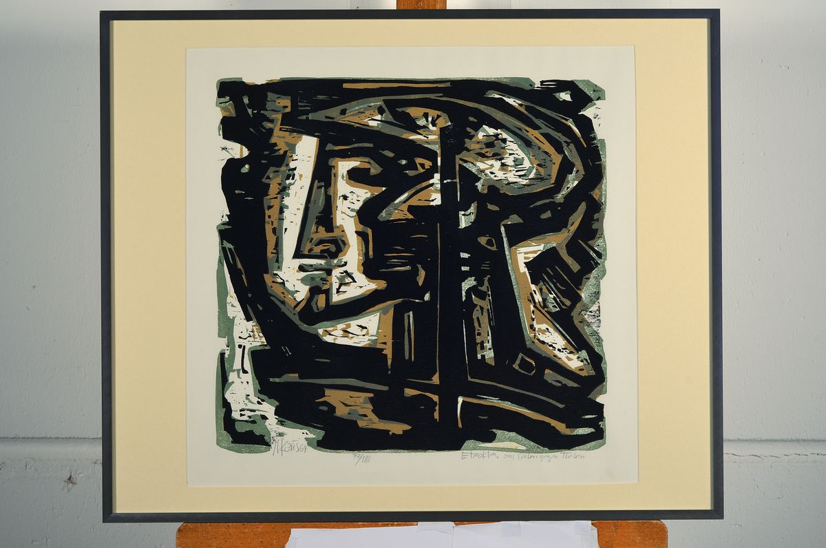 Detail k: Unbekannter Künstler, Lithografie, unleserlich sign., betitelt, num. 77/180, unter Glas gerahmt, gesamt ca. 51,5x62,5 cm