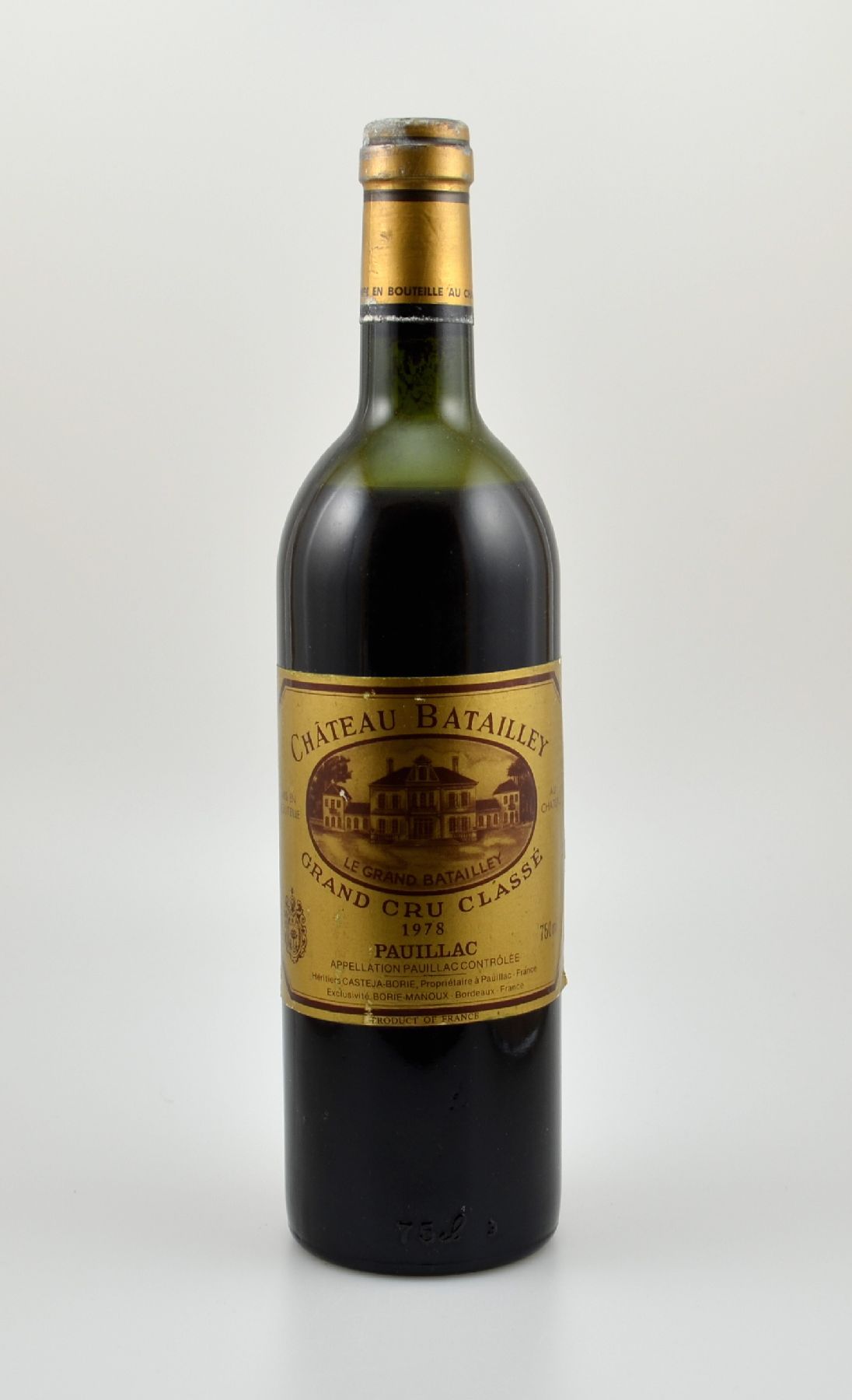 1 Flasche 1978 Chateau Batailley, Pauillac, Grand Cru Classe, ca. 75 cl, Füllstand: ca. mid shoulder, Etikett besch., unverkostet
