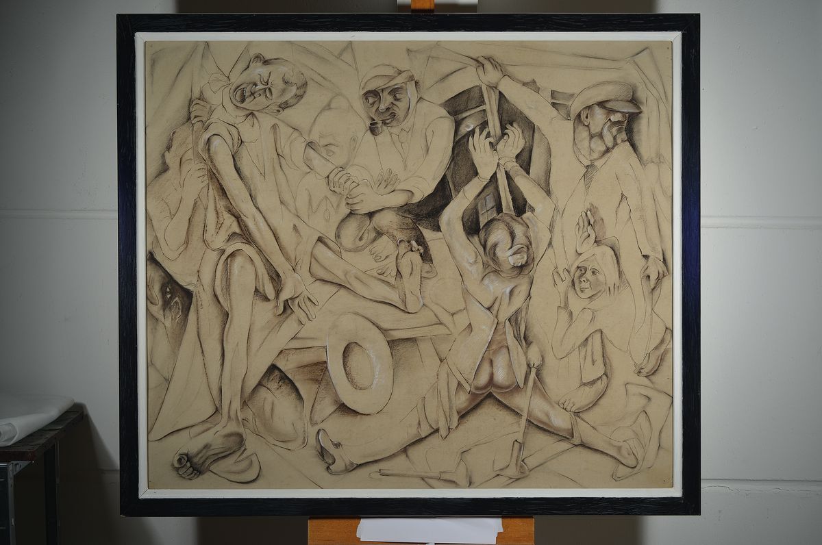 Detail k: Unbekannter Künstler, deutsch, 1940er Jahre,nach Max Beckmanns Grafikfolge "Die Hölle", vielfigurige Darstellung der Kriegsleiden der ...