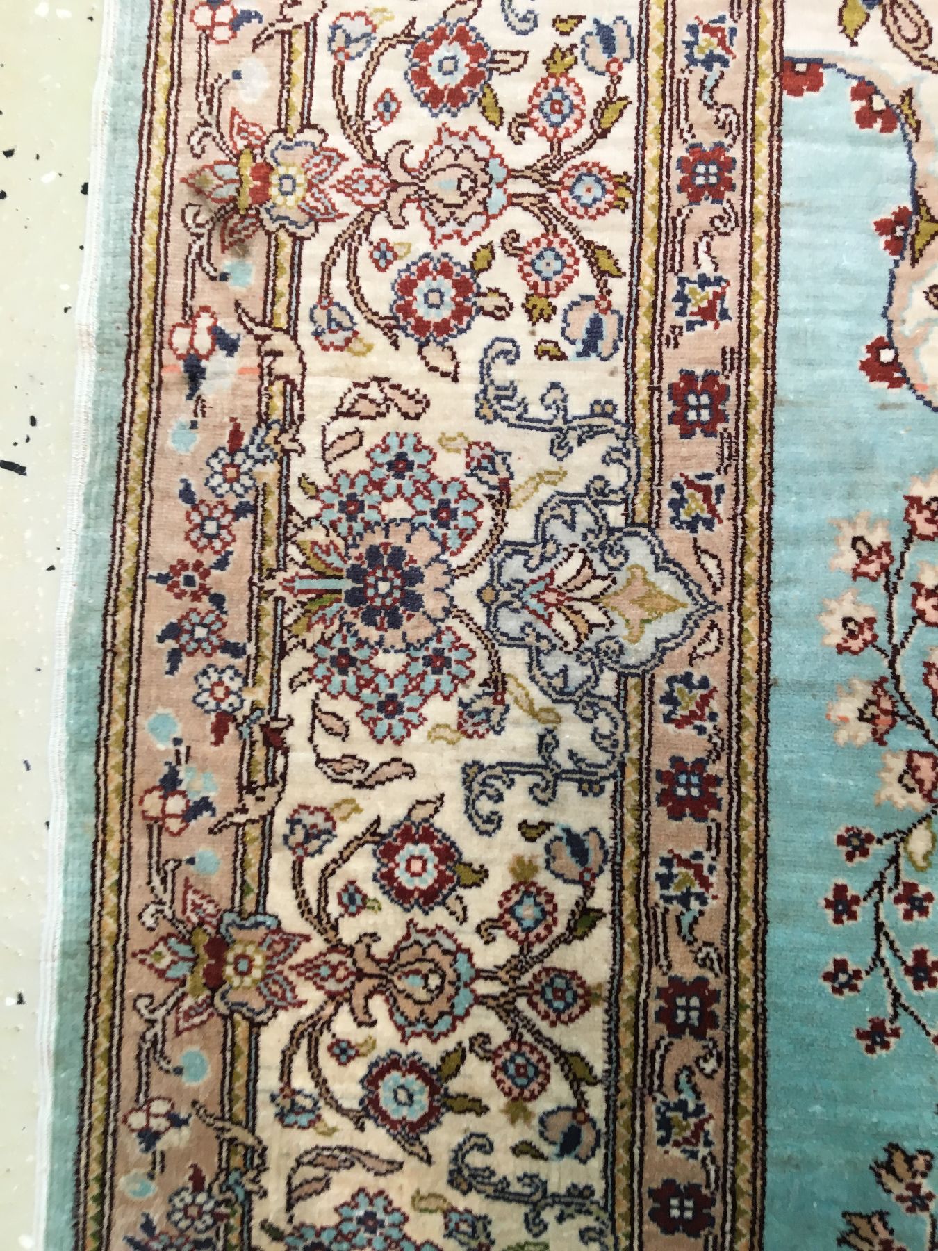 Detail f: Sehr feiner Seiden Hereke "14x14 Knotung" alt (Signiert), Türkei, um 1960, reine Naturseide. Hochfeiner Seiden Hereke mit ca. 2 Mil. ...