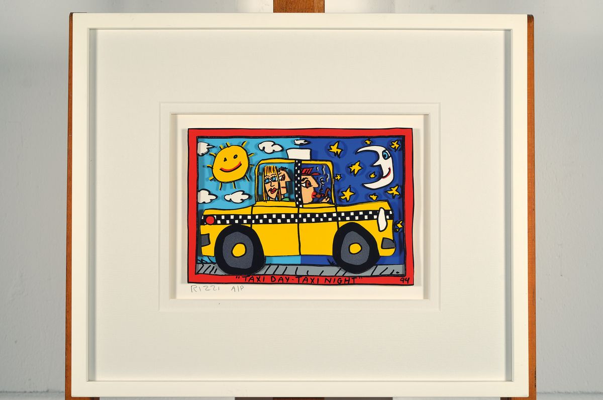Detail k: James Rizzi, 1950-2011, Titel: Taxi Day- Taxi Night, 3D-Konstruktion sign., num. A/P, dat. 94, unter Glas gerahmt, ca. 37x44 cm