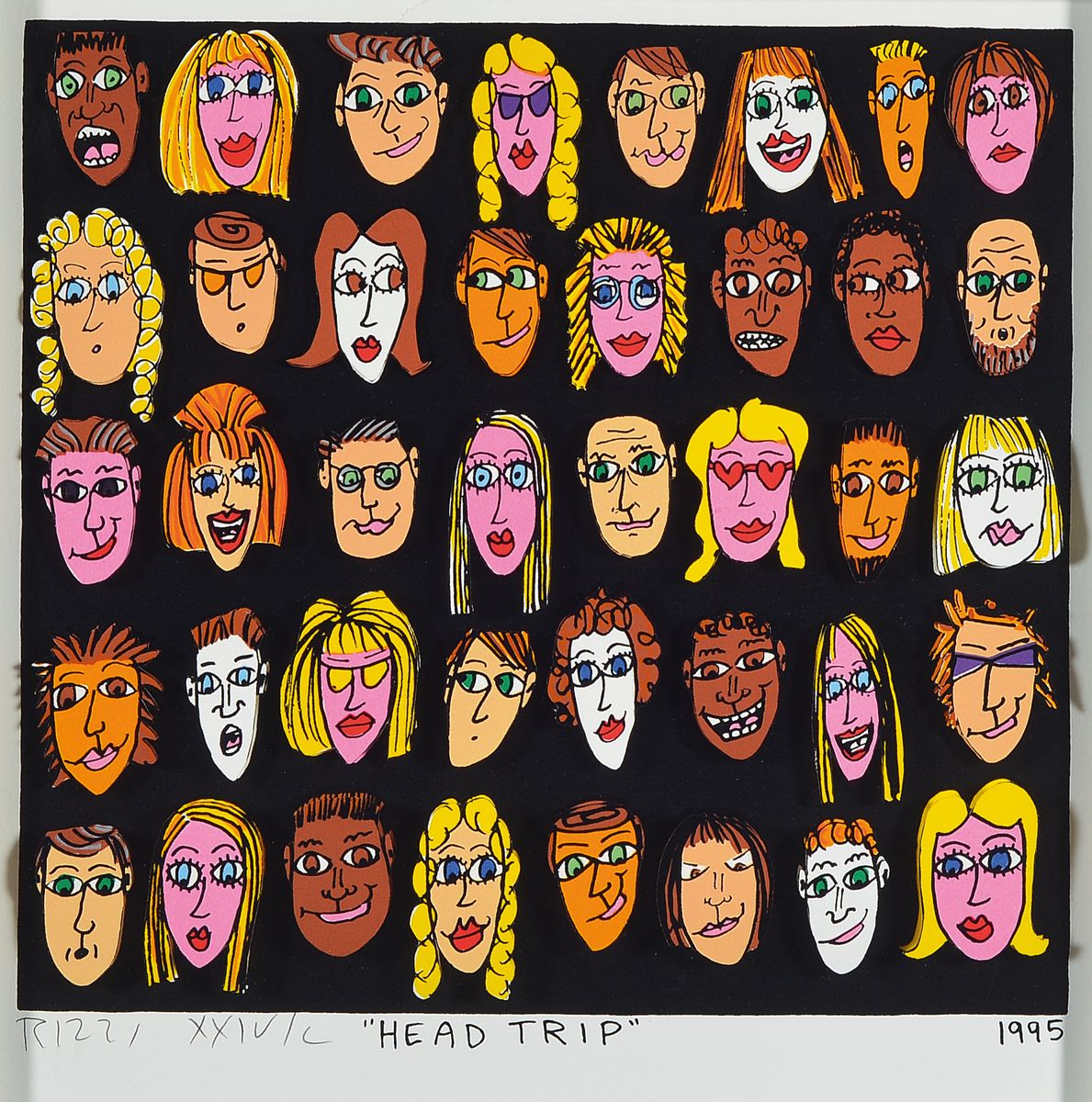 James Rizzi, 1950-2011, 3D Konstruktion , Titel: Head Trip, sign., römisch num. , dat. 1995, unter Glas gerahmt, ca. 49,5x48 cm