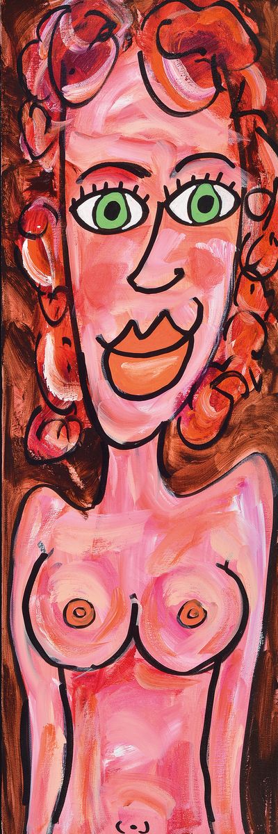 James Rizzi, 1950-2011, Titel: Tallulah, Acryl/Lwd, 2005, signiert, Motiv ca. 92x30,5 cm, Rahmen ca. 95,5x34,5 cm