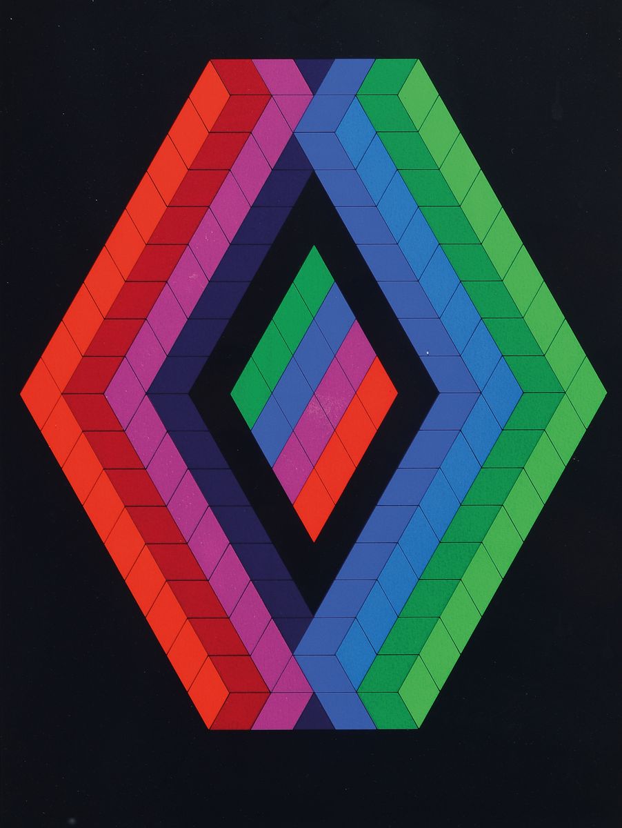 Viktor Vasarely, 1906-1997, Farbserigraphie, handsigniert, num. FV 18/50, ca. 40x29.5cm, u.Gl., R. ca. 53x43cm