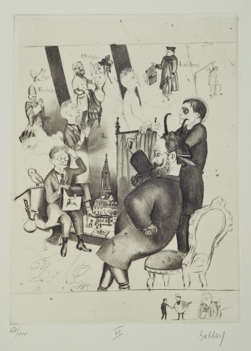 Karl Hubbuch, 1891-1979, Radierungen zu Goethes Faus, 10 große und 4 kleine orig. Radierungen, Abzüge von den orig. Platten aus den Jahren ...