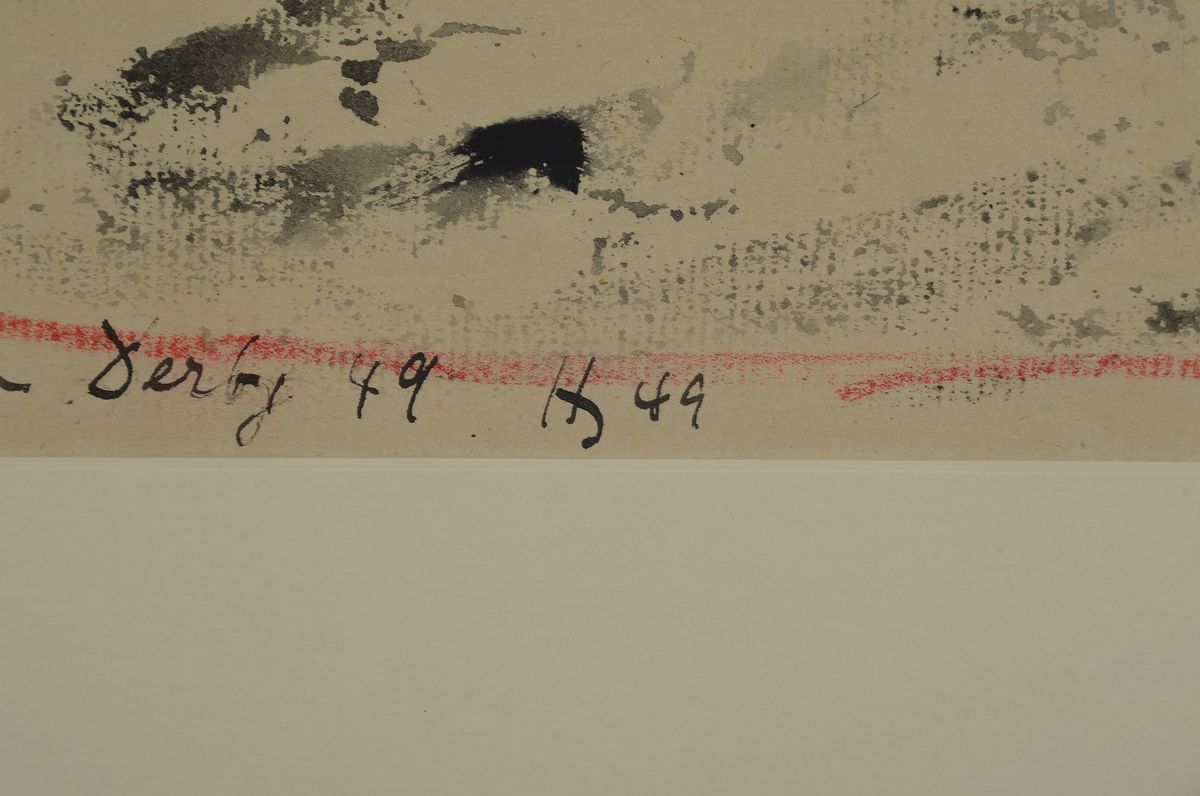 Detail a: Horst Janssen, 1929-1995, Für Alle zum Derby, von 1949, Tuschezeichnung mit Darstellung eines Pferderennens, monogrammiert und dat. 1949, ...