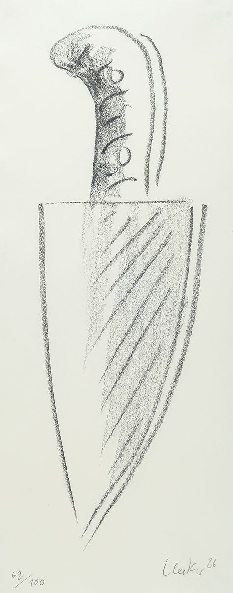 Günther Uecker, geb. 1930 Wendorf, Graphitzeichnung auf Büttenpapier, Darstellung eines Messers, handsigniert, num. 68/100 Unikaten, der Künstler ...