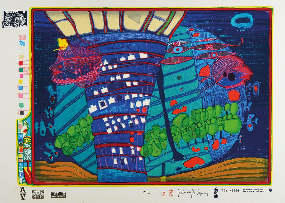 Friedensreich Hundertwasser, 1928-2000, "Mit der Liebe zu warten tut weh, wenn die Liebe wo anders ist", handsigniert, num. 100/300, ...