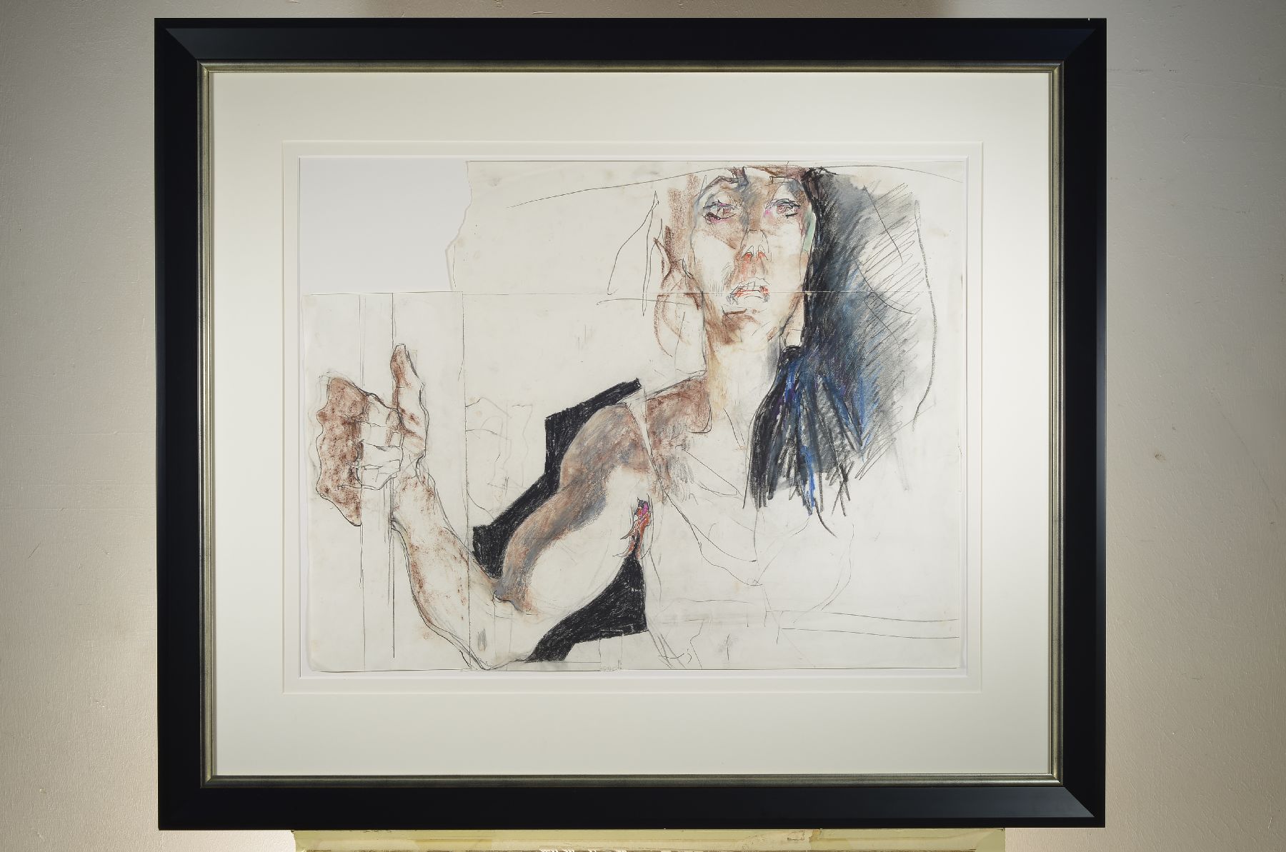 Detail a: Horst Janssen, 1929-1995, Porträt, Farbkreide, Farbstift und Bleistift auf collagierten Papieren, wohl um 1993, 56.3 x 72.6 cm, Rahmen 89 x 104 cm, ...