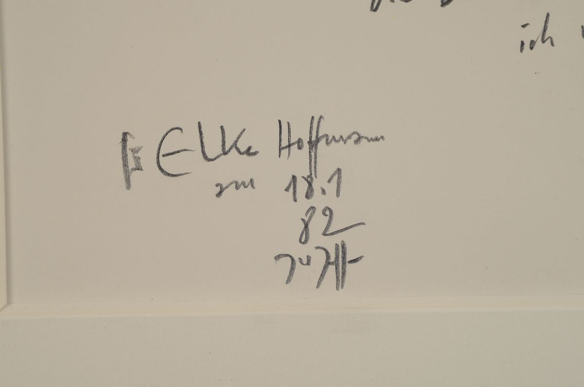 Detail a: Horst Janssen, 1929 - 1995, Selbstporträt, zornig als Mädchen, bezeichnet: "Die bin ich ich war einst? ein süsses Mädchen", gewidmet ...