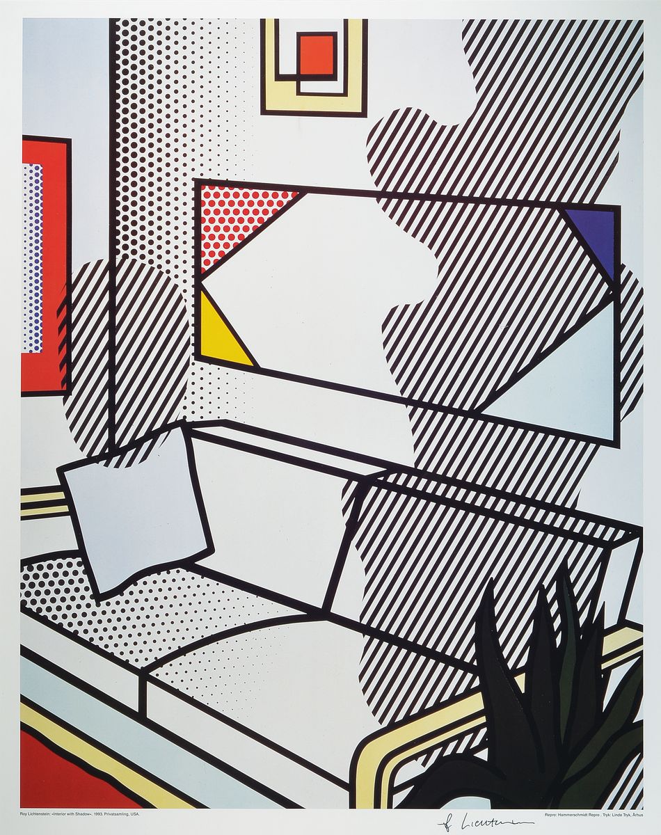 Roy Lichtenstein, 1923-1997, Interieur with shadow, Offset-Litho auf festem Papier, handsigniert, aus 1993, Hrsg. Aahus Kunstmuseum, bez. Repro ...