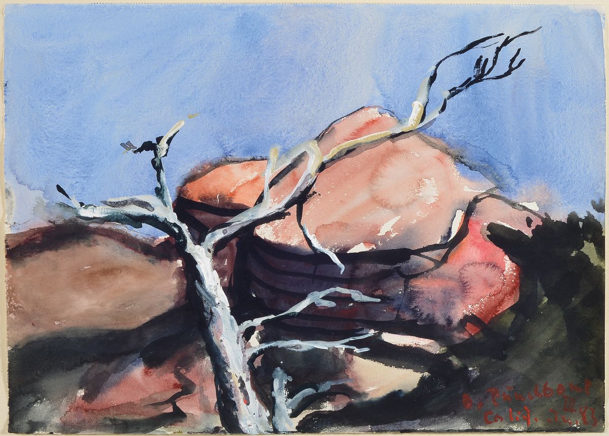 Klaus Fussmann, geb. 1938 Velbert, Aquarell auf festem Papier, bez. O. Punchbowl California, dat. 1983, handsigniert, ca. 29 x 40 cm, unter Glas, ...