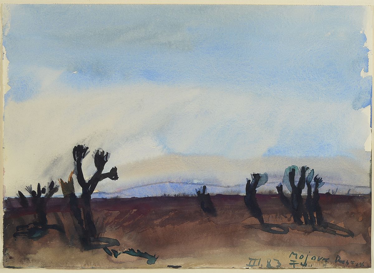 Klaus Fussmann, geb. 1938 Velbert, Aquarell auf festem Papier, bez. Mojave Desert Kalifornien, dat. 1983, handsigniert, ca. 29 x 40 cm, unter Glas, ...