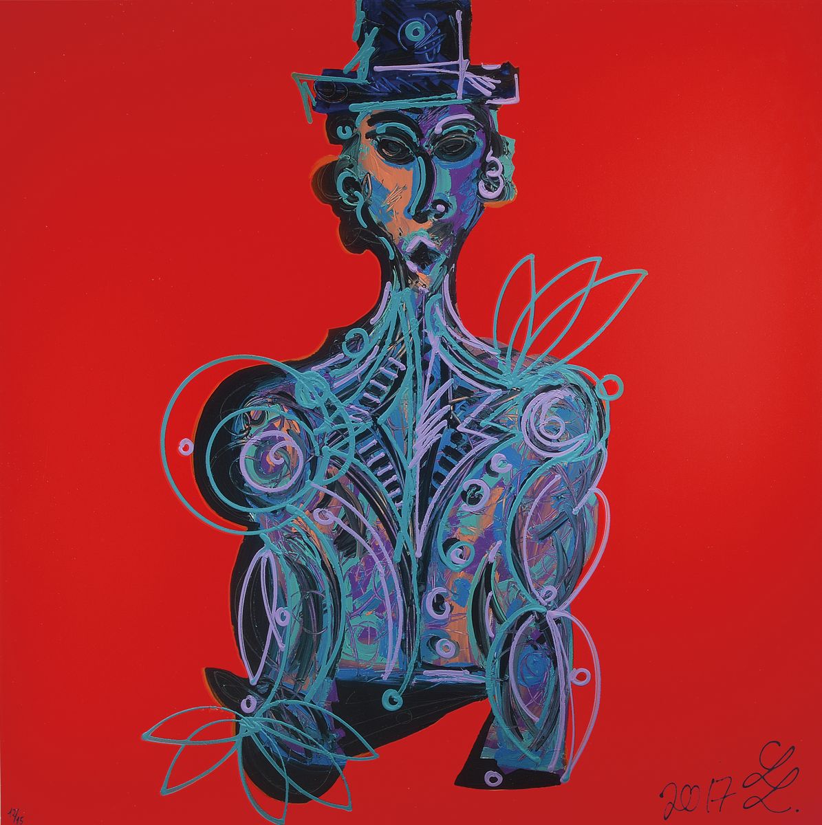 Leon Löwentraut, geb. 1998 Kaiserslautern, bekannt durch nationale und internationale Ausstellungen, hier: komplette Serie Blue Man, 4 Giclee Drucke ...