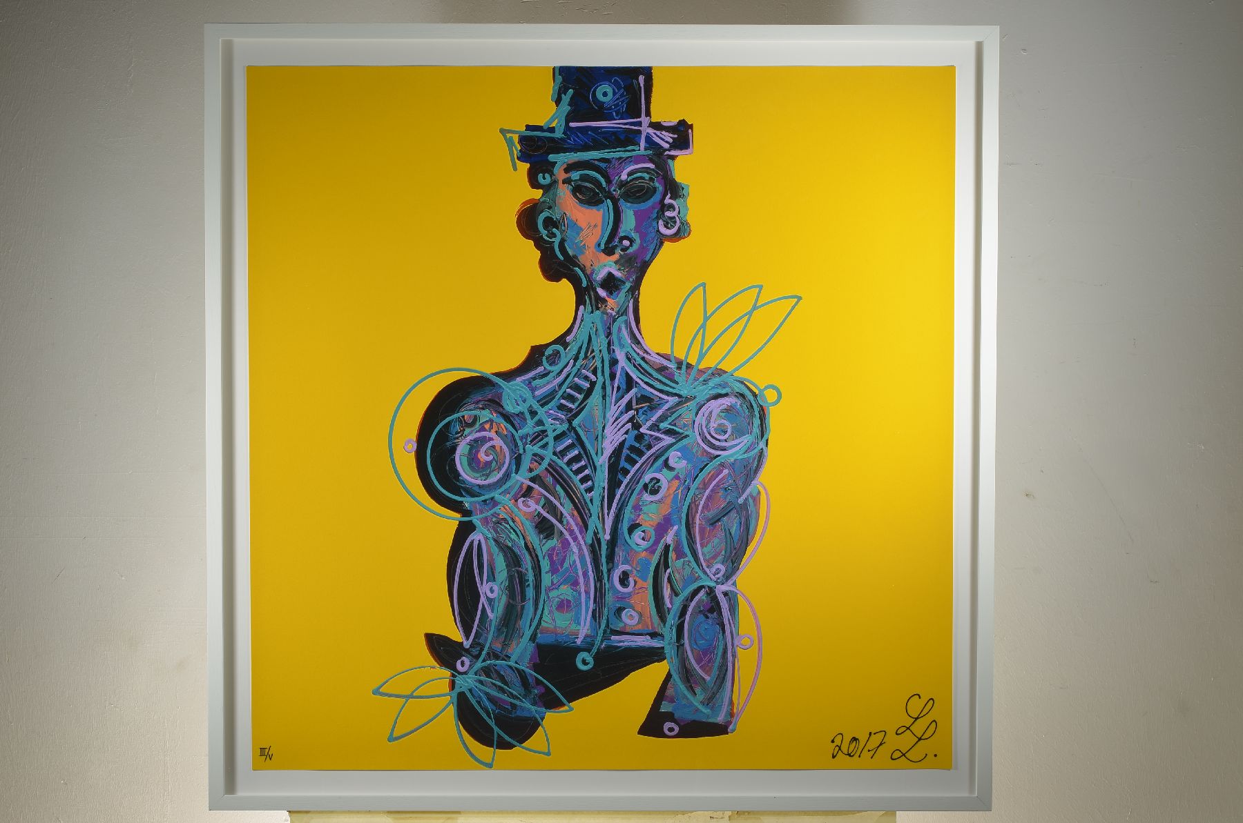 Detail a: Leon Löwentraut, geb. 1998 Kaiserslautern, bekannt durch nationale und internationale Ausstellungen, hier: komplette Serie Blue Man, 4 Giclee Drucke ...
