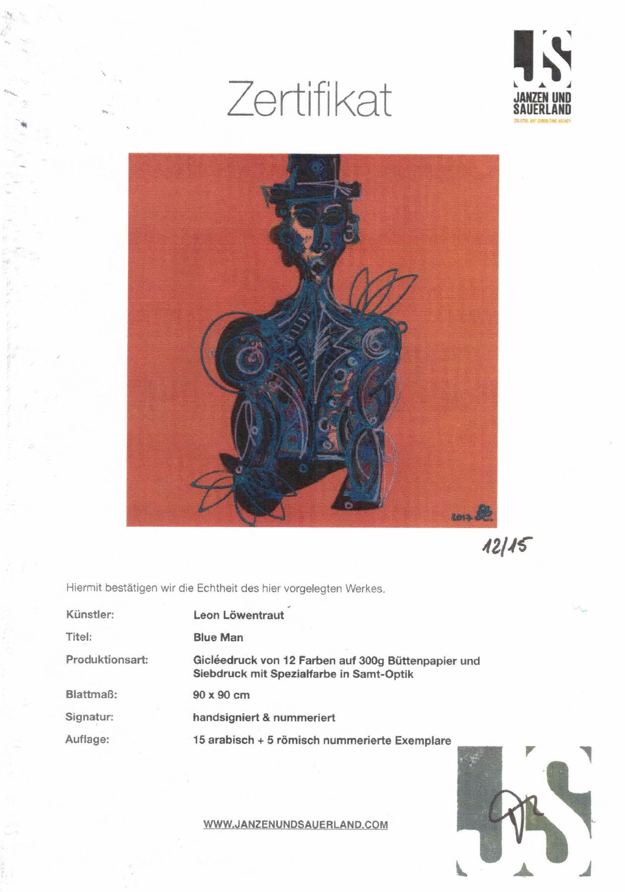 Detail h: Leon Löwentraut, geb. 1998 Kaiserslautern, bekannt durch nationale und internationale Ausstellungen, hier: komplette Serie Blue Man, 4 Giclee Drucke ...