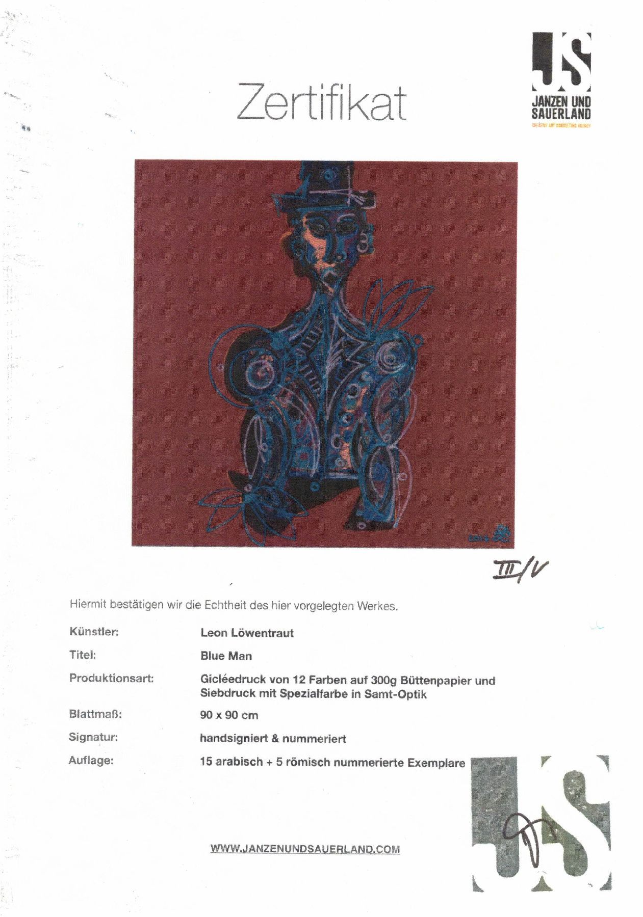 Detail j: Leon Löwentraut, geb. 1998 Kaiserslautern, bekannt durch nationale und internationale Ausstellungen, hier: komplette Serie Blue Man, 4 Giclee Drucke ...