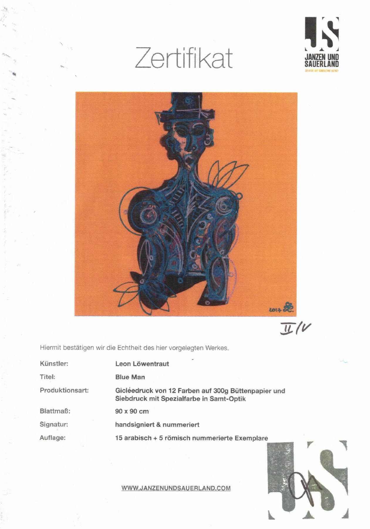 Detail k: Leon Löwentraut, geb. 1998 Kaiserslautern, bekannt durch nationale und internationale Ausstellungen, hier: komplette Serie Blue Man, 4 Giclee Drucke ...
