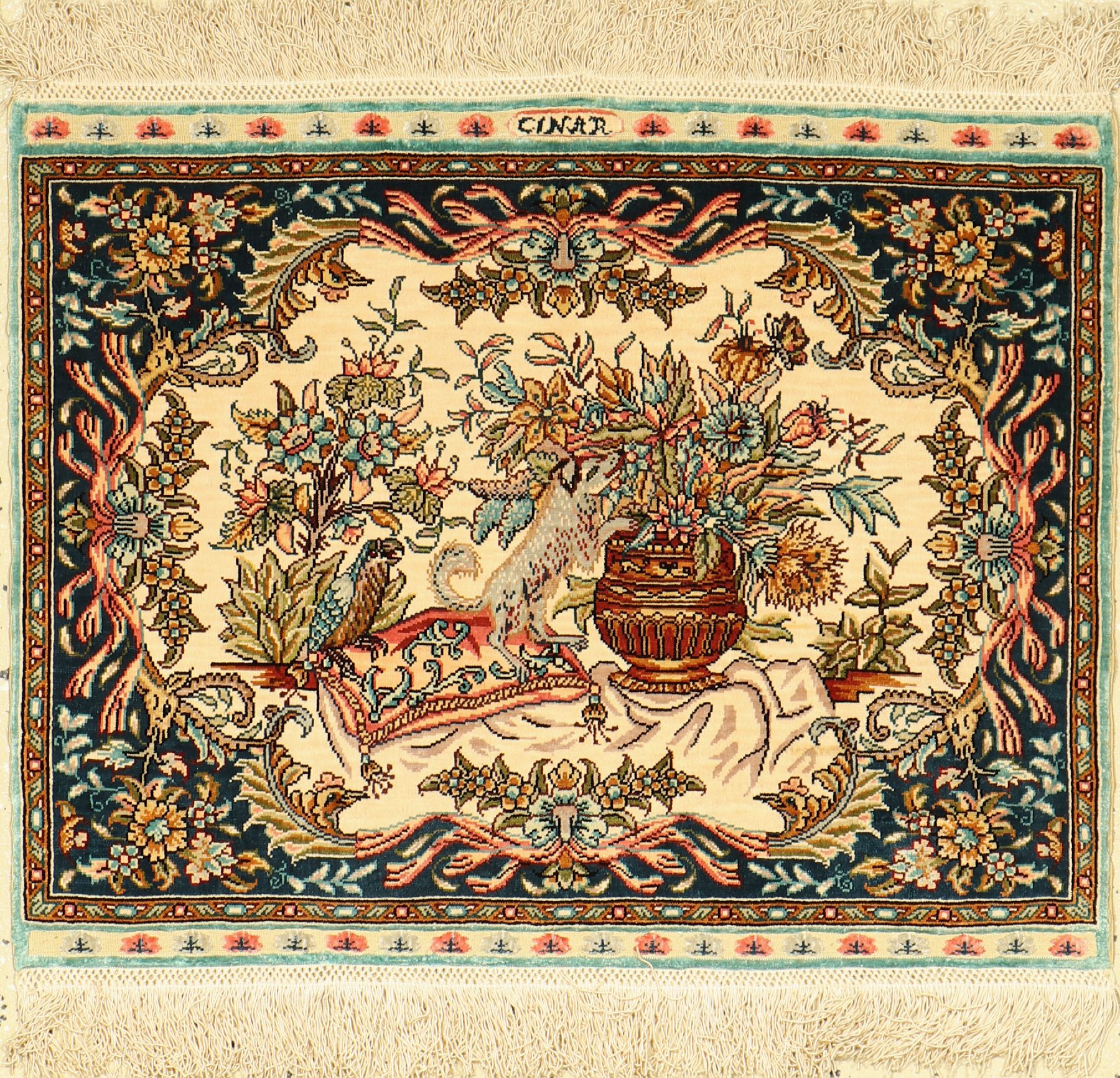 Kayseri Seide fein, Türkei, ca. 40 Jahre, reine Naturseide, ca. 61 x 47 cm, EHZ: 2